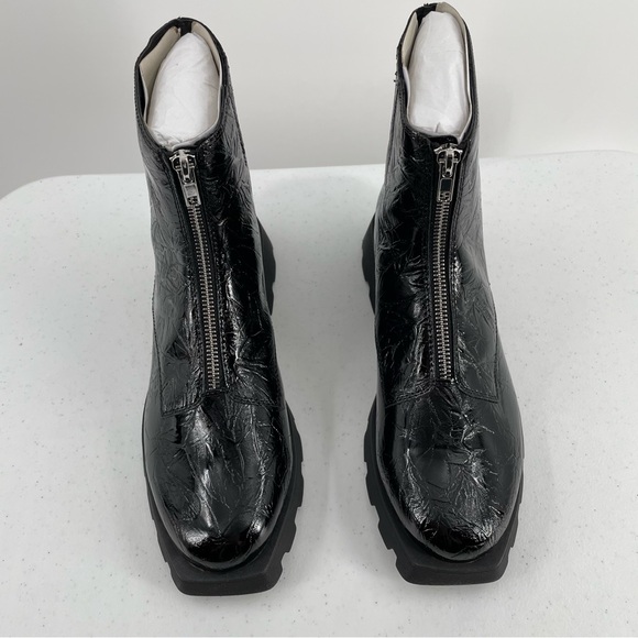 NIB Katy Perry The Daarling Combat Shiny Black Lug Sole Zip Up Boots Women’s 9M - Picture 2 of 9